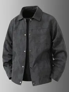 Men's Lightweight Casual Jacket, 100% Polyester Fabric, Business Style Vintage Look, Button Front Closure, Spring & Fall Wear