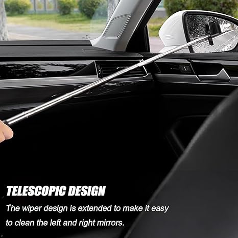 Extendable Rearview Mirror Wiper, Universal 26-Inch Car Mirror Cleaner for Safe Driving, Manual Windshield Wiper Tool for Truck SUV Van Car During Rain Snow