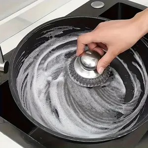 3-Piece Steel Wool Cleaning Brush Set with Stainless Steel Handle, Ideal for Kitchen & Bathroom Cleaning, Suitable for Bowls, Pots, Skillets