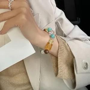 Nectar Natural Crystal Bracelet for Women Amazonite Lemon Quartz Sunstone Fluorite Beaded Bracelet Energy Inspired Aesthetic Jewelry Gift for Women for Girl