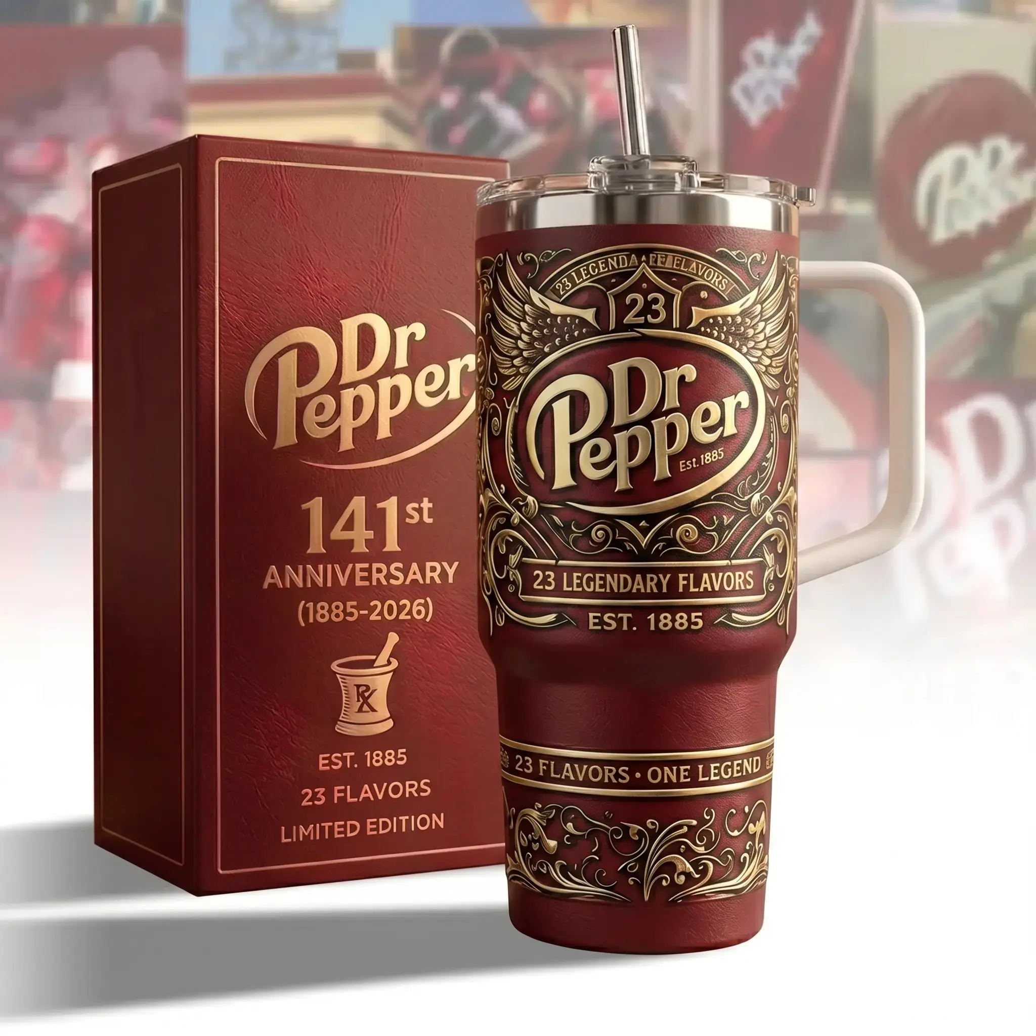 Docter Pepper 141st Anniversary Tumbler 40oz With Handle & Straw, Limited Edition 1885-2026 Collector Cup, Retro Soda Fan Gift, Insulated Ice Cup with Straw Double Wall Vacuum Insulated Travel Mug, Eco-Friendly, Gift for Your Health