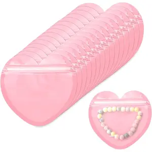5pcs/20pcs Heart-Shaped Packaging Bags, Valentine's Day Jewelry Bags, Reusable Transparent Sealed Bags, Cute Gift Bags for Business, Weddings, Birthdays, Festivals