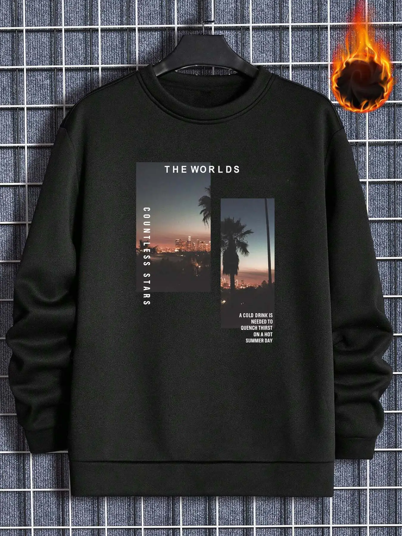 Unisex Men's Landscape Print Round Neck Essentials Sweatshirt, Loose Casual Drop Shoulder Pullover, Streetwear Best Wish Positive Slogan Sweatshirts