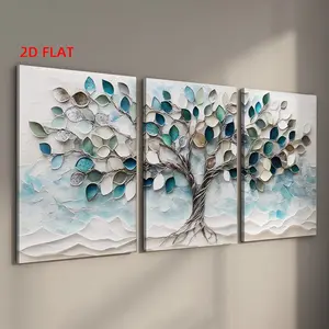 [2D FLAT] 3 Counts Wood Framed Canvas Life Tree Wall Art, Ready To Hang,  Artwork Wall Painting For Gift, Wall Picture for Living Room, Bedroom, Dining Room, Dorm, Bathroom, Home and Office Wall Decor