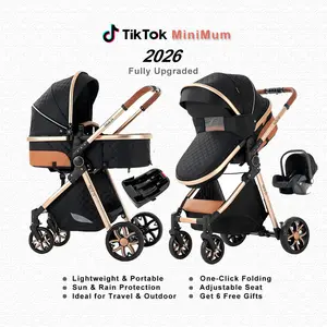 Multi-Function Convertible Reversible Baby Pram, Upgraded Cradle Basket, Compact Lightweight Travel Stroller, Multi-Position Backrest, Canopy & Storage, One-Hand Use for Baby Boys & Girls