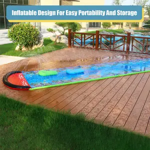 Double Lane Water Slide with 2 Inflatable Surfboards, Inflatable Water Slide with Jet Splash Pool, Outdoor Water Activity Toys for Summer Fun