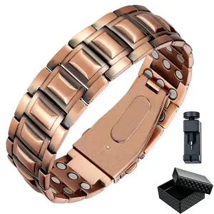 99.9% Pure Copper Bracelet for Men, Elegant Minimalist Adjustable Cuff with Unique Folding Clasp, Adjustment Tool, Jewelry Gift Box, Daily Wear Fashion Accessory