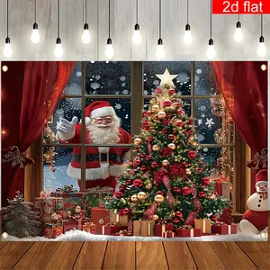 Christmas Santa Claus, Snow Scene Outside The Window, Reusable Background Banners - Table Decors Background, Party Supplies, Baby Shower Banner, Photo Booth Props, Indoor & Outdoor Decoration