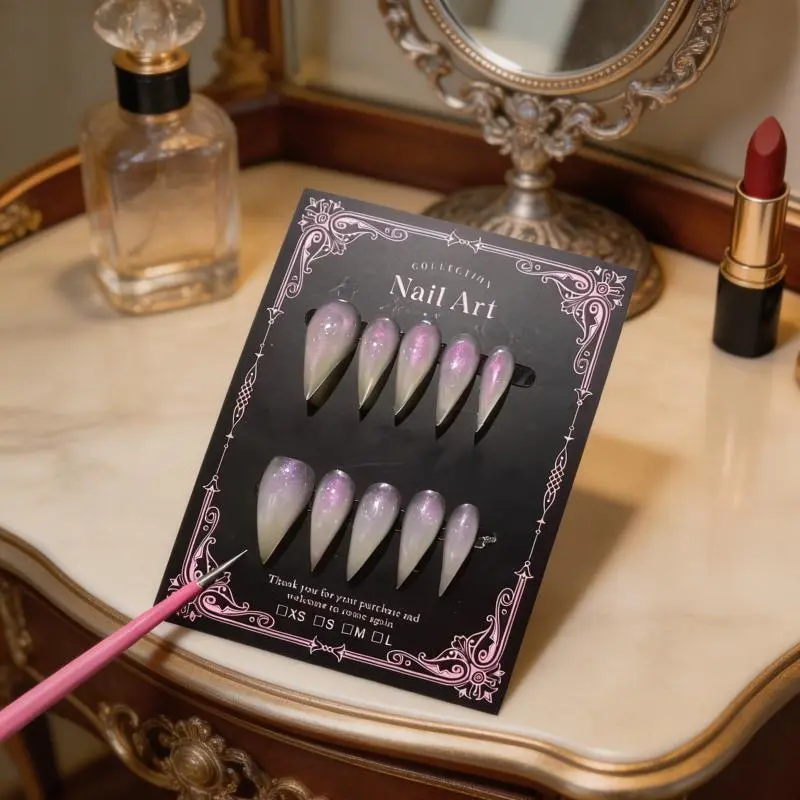 Handmade glitter gradient false nails in Gothic style with dragon claws, cat claws, and animal claws; reusable.