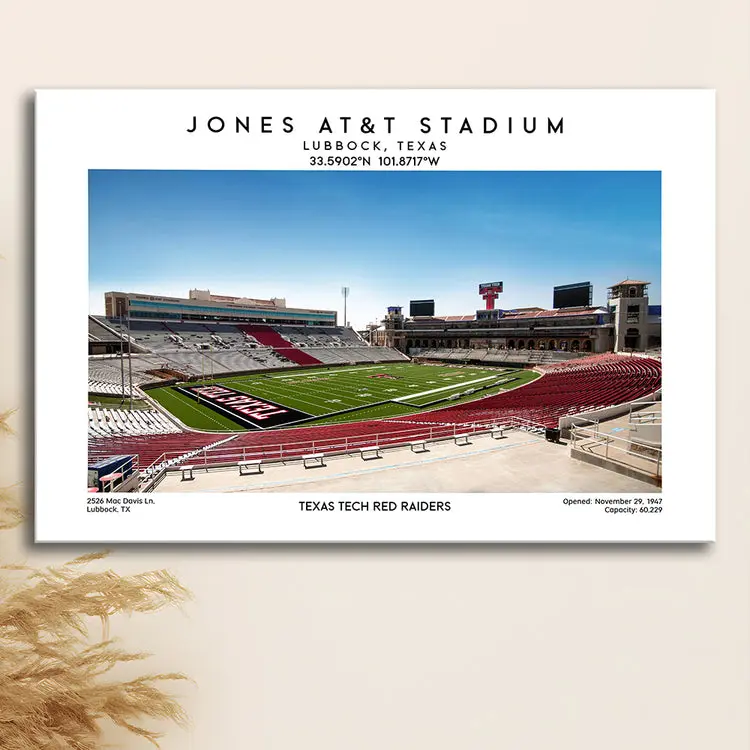 Jones At&T Stadium, Texas Tech Red Raiders Football Stadium Wall Art Print, Poster Print Wall Art - No Frame, Man Cave Gift