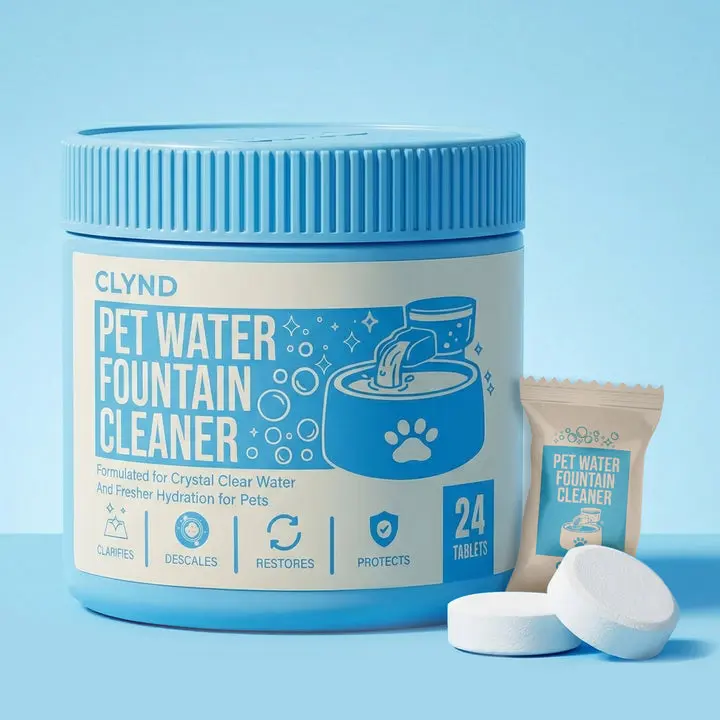 Pet Fountain Cleaning Tablets (24-Pack) - Professional Hardwater Fix, Stain Remover, Biofilm Kill - Pet-Safe, Unscented Maintenance for Plastic/Steel Cat Fountains