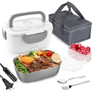 3 in 1 Portable Electric Lunch Box Food Heater, Leak Proof Food Warmer for Car & Home with 1.5L 304 Stainless Steel Container 110V/12V/24V