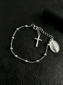 Saint Mary Catholic Bead Bracelet, Women's Fashion Vintage Cross Religious Wristband, Simple Jesus Cross Charm, Christian Gift
