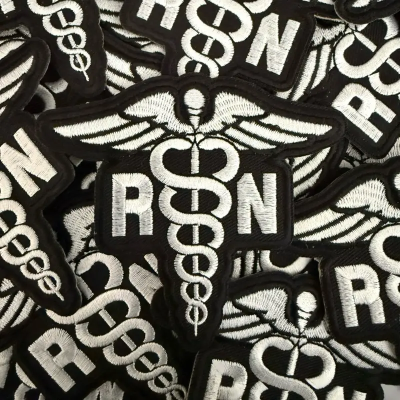 Iron on Registered Nurses Patch - Medical Caduceus Design for Uniforms and Clothing