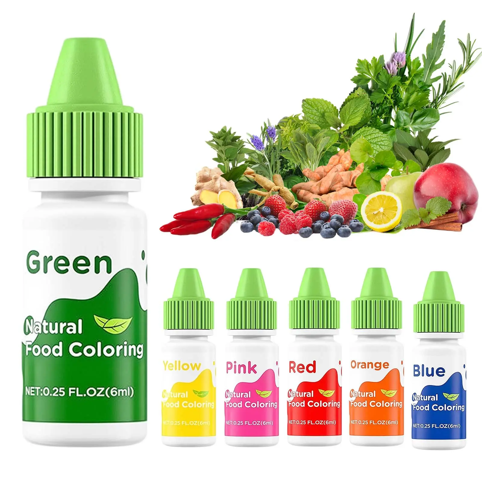 6-Pack Food-Grade Natural Concentrated Plant-Based Liquid Food Coloring, 6ml/Bottle, Dye-Free, Vegan, Sugar-Free Baking Supplies for Bake, Halloween Snacks, Kids’ Biscuits, Cake Icing