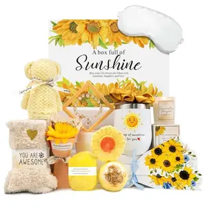 Sunflower Self Care Package for Women - Birthday, Christmas, and Sympathy Gifts Basket - 15 Pieces Body Care Friend Skin Care Comfort Skin Repair Bright Fluffy