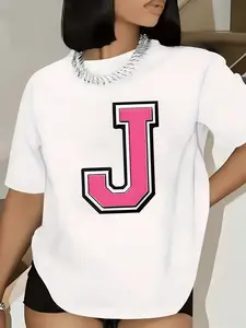 Women'S  Unisex Bold Pink Letter J Graphic T-Shirt