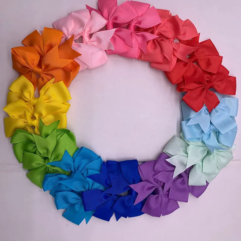 24pcs Cute Bow Bowknot Hair Clips Set, Handmade Colorful Satin Ribbon Bows, Sweet Girls Accessories for All Seasons, Daily Wear Headbands, Super Cute Clips