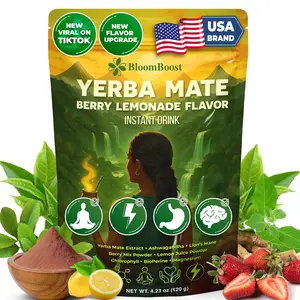 Yerba Mate Instant Tea Powder – Yerba Mate, Ashwagandha, Lion’s Mane, Chlorophyll, Berry Lemonade Flavor – 4.23 oz (11 Servings) – Sugar-Free, Gluten-Free, Superfood Energy & Focus Blend