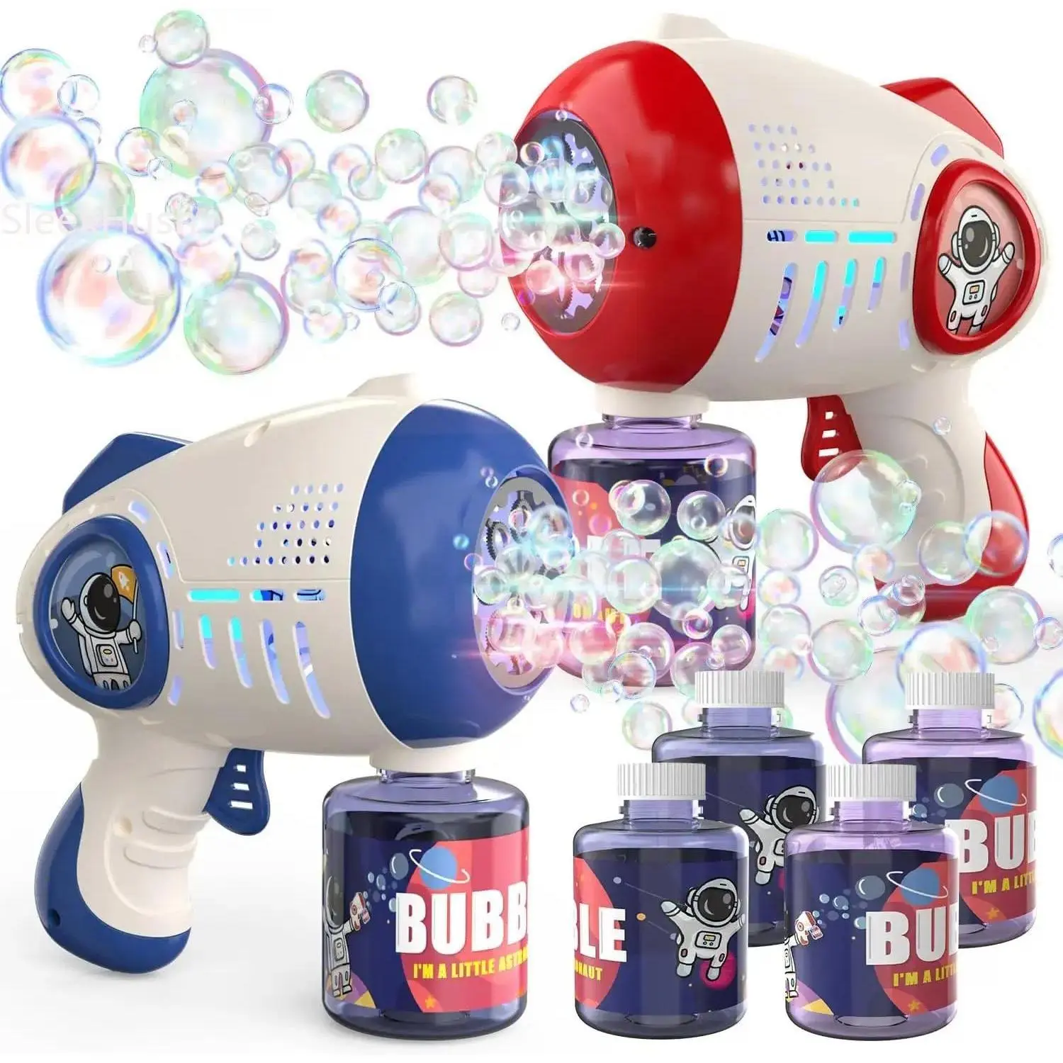 Eagle Stone 2-Pack Automatic Light-Up Bubble Machine (2 x 5.5 x 5 inches) - LED Lights, 4 Bottles & 10 Bags Refill Solution, Fun Abs Bubble Toy for Birthday Celebrations, Ideal Gift