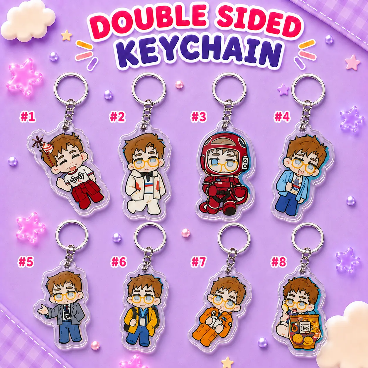 Holographic Acrylic Keychain, Space Themed Character Keychain, Double Sided Bag Charm, Cute Sci-Fi Gift