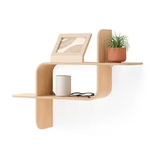Umbra Montage Wall Shelf, Decorative Floating Shelf Made of Natural Bent-Wood, Geometric Design - Choose Your Finish Shelves Installation Versatile Mounting Options Functional Storage