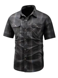 Men's Lightweight Plaid Shirt, Pocketed Short Sleeve Top, Summer Casual Fashion, Button-Up Workwear, Versatile Men's Clothing