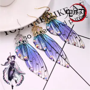 New Demon Slayer Butterfly Wing Earrings Kimetsu no Yaiba Kochou Shinobu Earring Ear Clip Anime Cosplay Props Women Girl JewelryCustomization takes 10 days