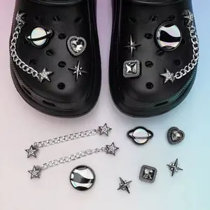 Black Luxury Star Chain Planet Shoe Charms For Crocs  Romantic Space Themed DIY Decorations Compatible with Crocs Clogs Multipurpose Charms for Shoes/Bag  Party Favors Shoes Not Included