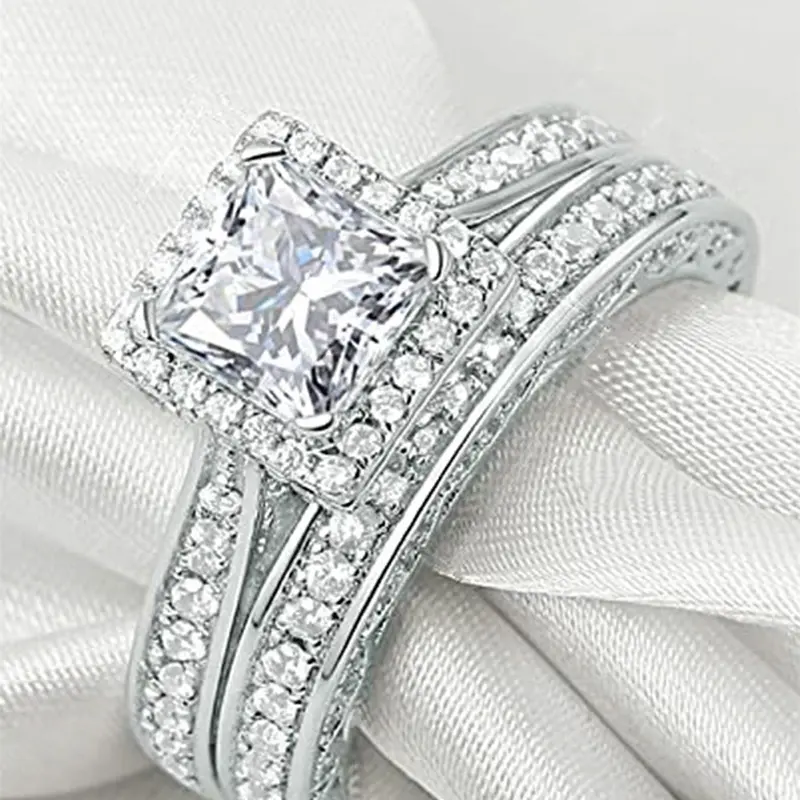 Elegant Rhinestone Decor Rings As Gift for Girlfriend, 2pcs/set Fashion Cluster Ring Bridal Engagement Ring for Wedding Party & Engagement Decor, Iced out Jewelry for Her, Statement Rings, Beautiful Rings