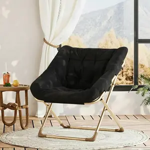 Foldable Butterfly Chair – Cozy Indoor Lazy Chair with Gold Metal Legs, Soft Plush Lounge Seat for Bedroom Living Room, Comfy Reading Chair for Women Girls, Aesthetic Home Decor