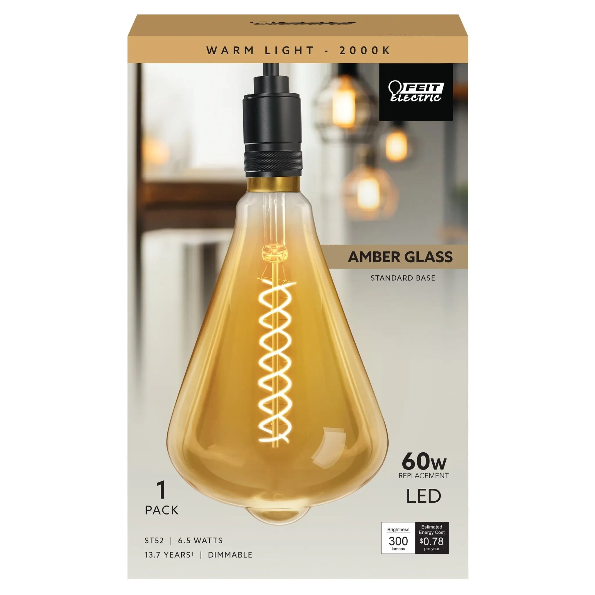 Feit Electric 60 Watt Replacement ST52 Warm Light E26 Dimmable Vintage Edison LED Light Bulb