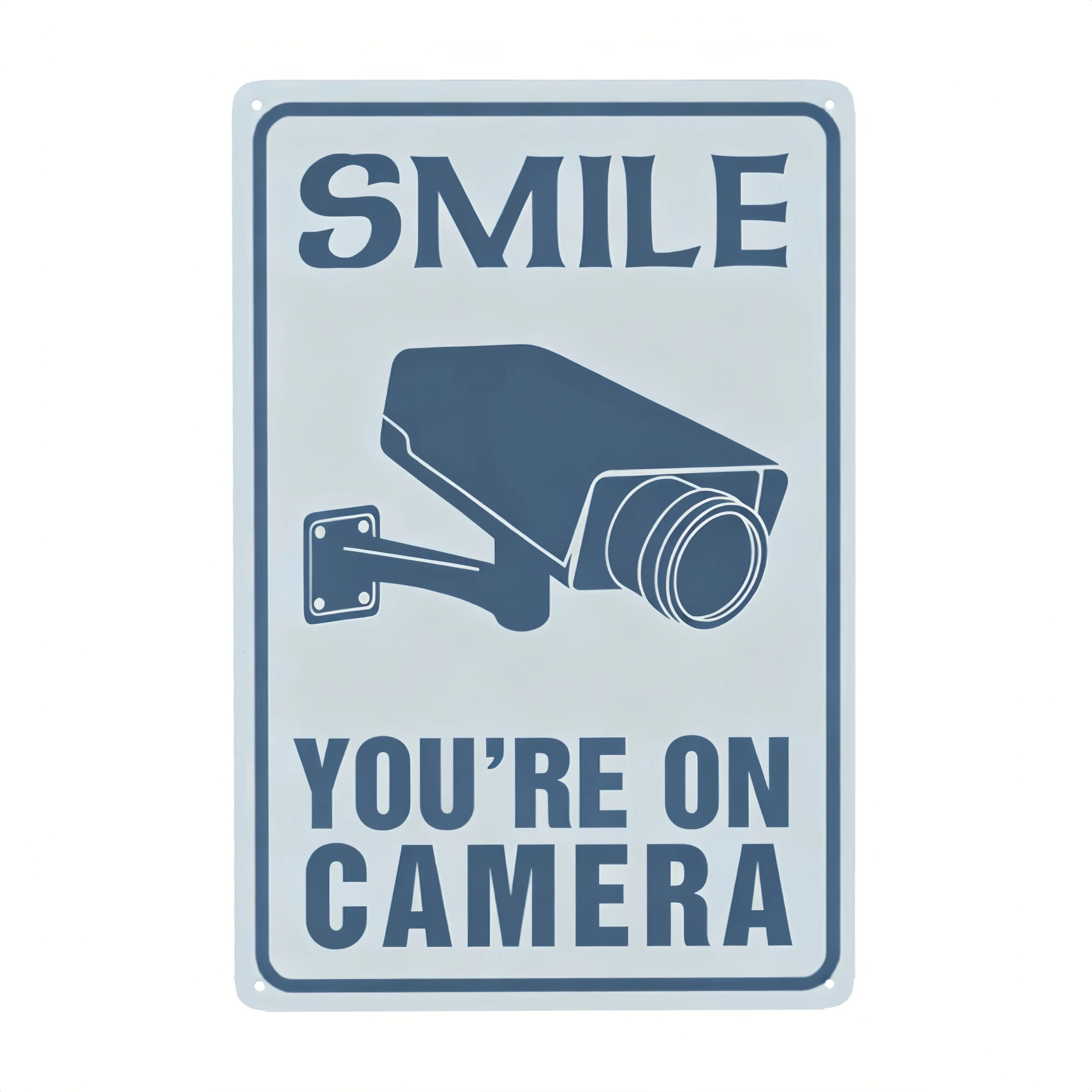 Security Camera Warning Metal Tin Sign - Smile You're On Camera, 6 Color Options, Waterproof Rustproof Mountable Durable Decor Plaque for Outdoor/Indoor Store Garage