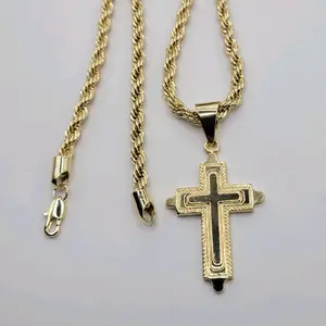 Cross pendant with Rope Chain 24 Inches 5 Millimeters Laminated Gold Jewelry for Men and Women