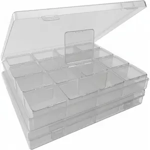 32-Grid Bead Storage Containers Set 2 Clear Plastic Organizer Boxes with Hinged Lids Craft Organizer for Jewelry & Diamond Painting Clear 2 Pack