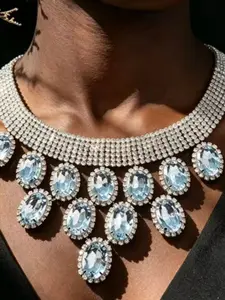 Unique Design Rhinestone Fringe Necklace, Luxury Water Drop Pendant Choker, Perfect for Photoshoots and Evening Events