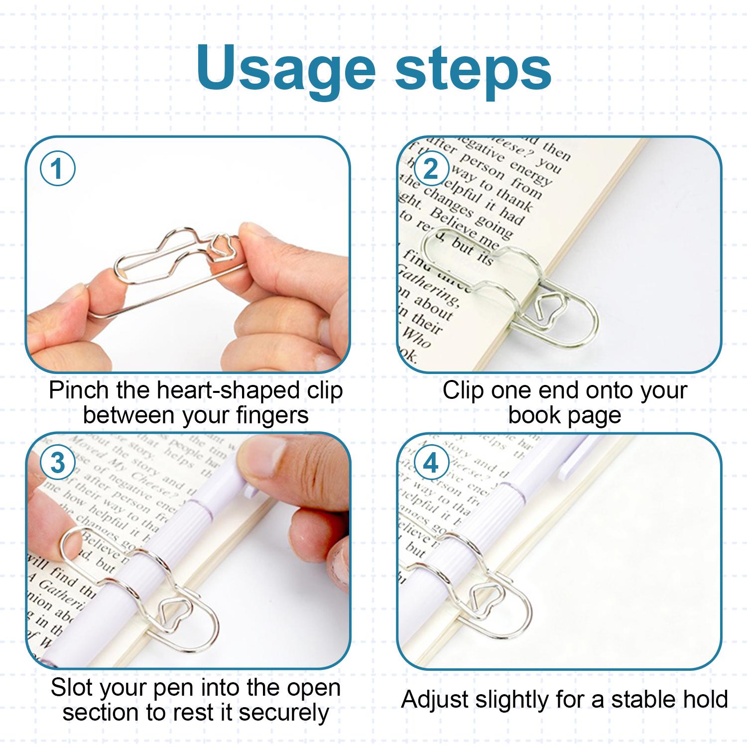 10PCS Metal Heart Pen Clip Metal Pencil Clips Multifunctional Carbon Steel Paperclip Portable Large Size Holder for Notebook Book Journal Office School Accessories,Cute Notebook Pen Loop Holde,Rose Gold