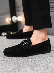 Men's Business Style Solid Color Flat Loafers, Fashionable Casual Comfortable Soft Sole Loafers for Daily Wear, Lightweight Non-slip Driving Shoes, Boy Footwear