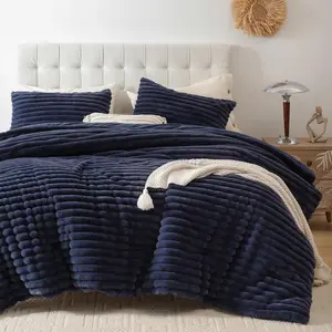 Fluffy Full Size Comforter Sets 3 - Navy Blue Fluffy Comforter, Fuzzy Full, Comforter Full Size, Heavy Faux Fur Comforter with 2 Pillow Cases