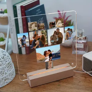 Customized Acrylic Photo Frame, Single Frame, Personalized Christmas Gift, Creative DIY Photo Display, Transparent Ins Simple Design, Wall & Tabletop Decor, Pet Memorial, Birthday & Valentine'S Day Present, 3D Heart Light-Up, for Home & Lov