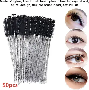 50PCS Disposable Eyelash Brushes - Crystal Mascara Wands for Lash Extensions, Brow Grooming & Makeup Lashlift Set