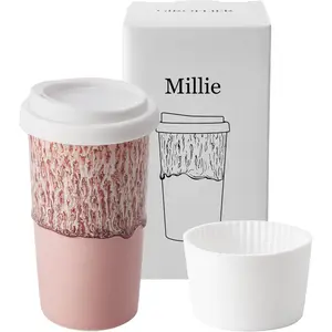 Millie 12oz Ceramic Tumbler - Stylish Travel Coffee cup with Lid, Microwave & Dishwasher Safe - Ceramic Travel Mug with Lid -   Idea for Women & Men Who Love Coffee  the Go (Icy )
