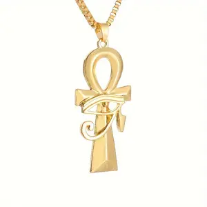 Unique Punk Lucky Amulet Creative Ankh Cross Pendant Eye of Horus Necklace Fashion Jewelry for Men and Women, Ancient Egyptian Punk Jewelry Holloween Gift