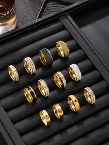 Random 9 Piece Fashion Stainless Steel Men's Rings, Simple Rotatable Stress Relief Ring, Hip Hop Punk Style Exaggerated Ring, Statement Rings, Geometric Design Ring Gift