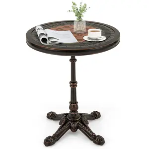 COSTWAY - 24" Round Patio Dining Table Weather-resistant Cast Aluminum Table-Bronze