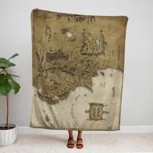 TLOTR Middle-earth Map Fleece Blanket | Vintage Style Soft Cozy Throw for Tolkien Fans & Book Lovers | High Quality Room Decor Fan Gift