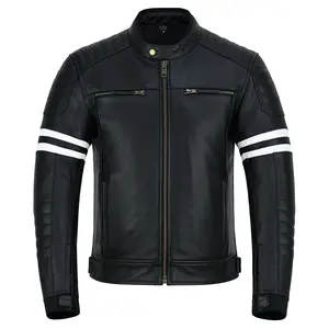 Men's Premium Leather Motorcycle Jacket With CE Level 1 Armor Slim Fit Biker Style Protective Riding Jacket Black New