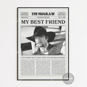 Tim McGraw Retro Newspaper Print, My Best Friend Poster No Frame, My Best Friend Lyrics Print, Tim McGraw Poster, A Place in the Sun Poster