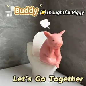 Cute Toilet Pig Statue, Bathroom Decor, Funny Gift, Christmas Ornament, Car Decoration, Adorable Companion Figurine