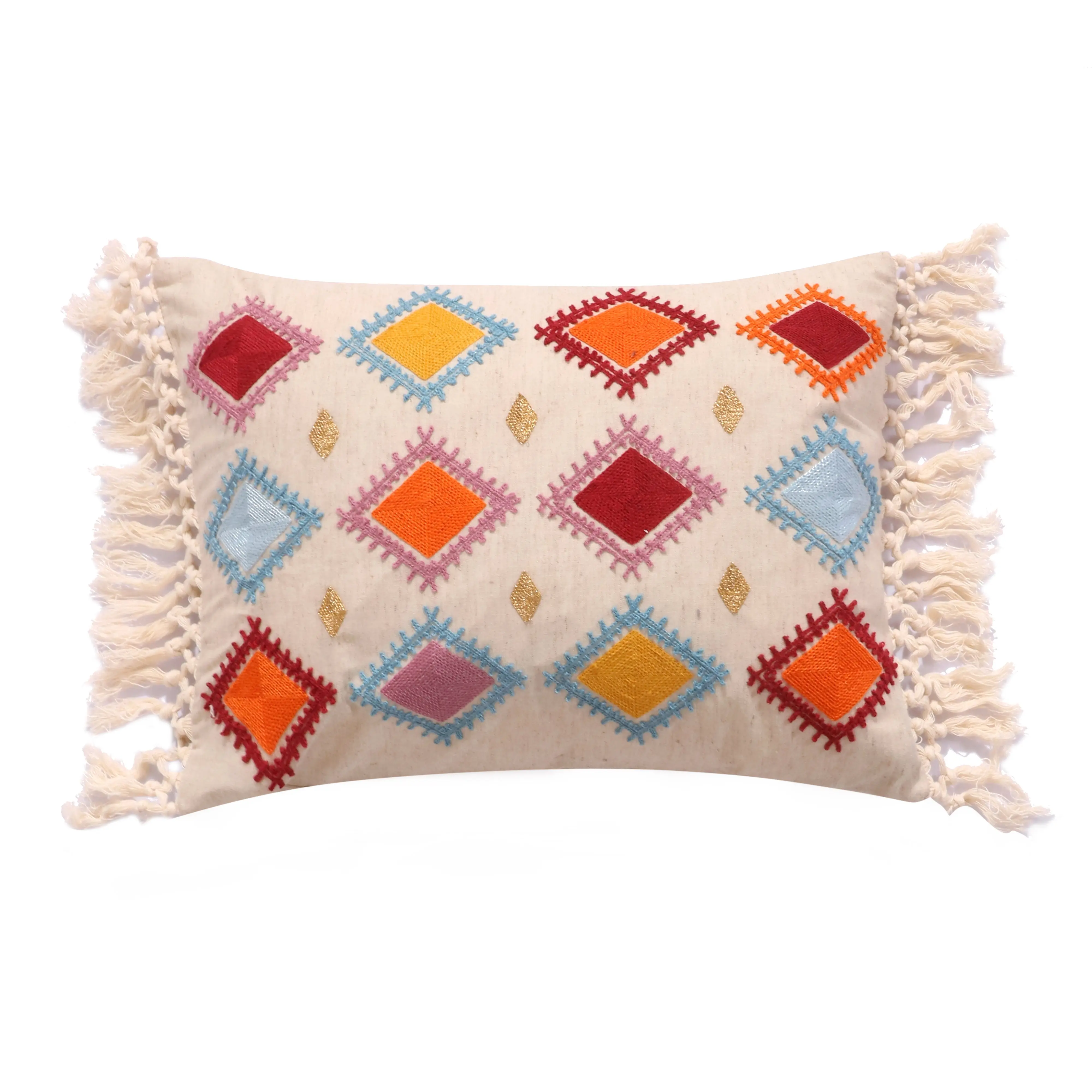 Aitana Fringed Crewel Diamond Pillow Aitana Fringed Crewel Diamond Pillow